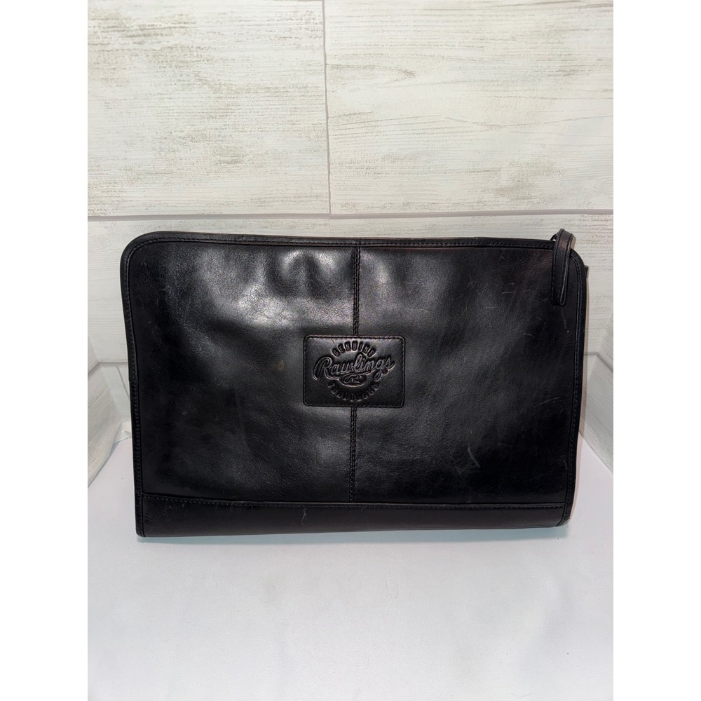 Rawlings Black Leather Document Portfolio Laptop Sleeve Organizer Case Bag